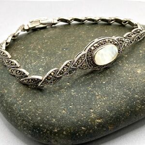 Vintage Marcasite & Mother of Pearl Link Bracelet